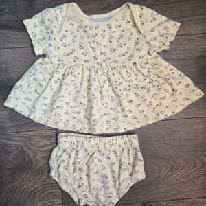Vintage Basic Editions Baby Dress Bloomer Set 3 6M Yellow Purple Hearts Cotton